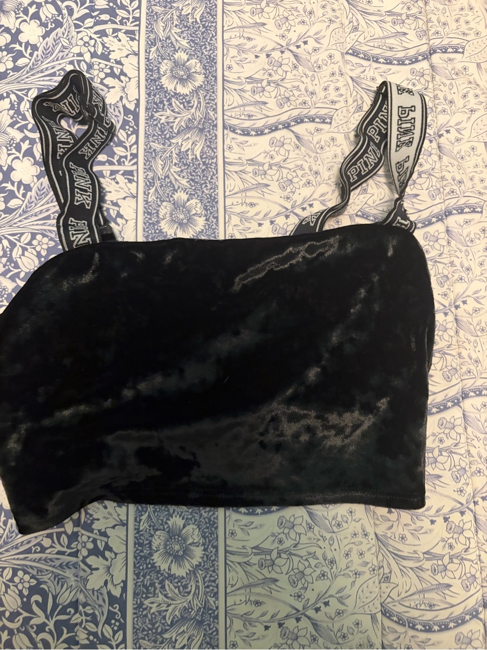 PINK Victoria's Secret Black Velvet Logo Strap Crop Top